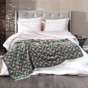 Camden Soft Cotton Jacquard Throw: Bottle Green on Taupe