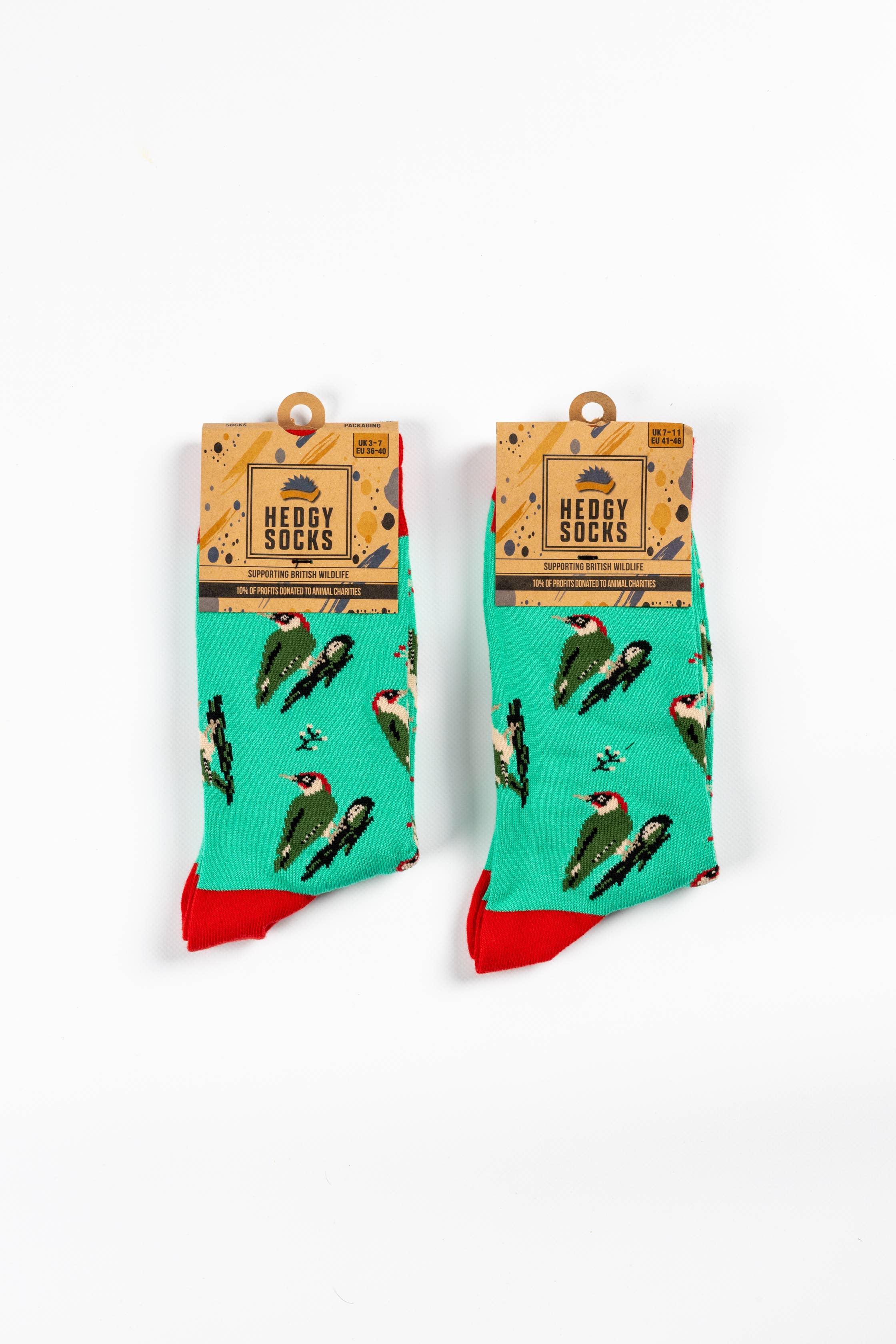 BAMBOO SOCKS | GREEN WOODPECKER SOCKS | WILDLIFE SOCKS: UK 3-7 (EU 36-40)