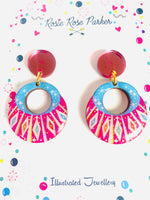 Load image into Gallery viewer, Summer pink atomic vintage earring quirky acrylics jewellery
