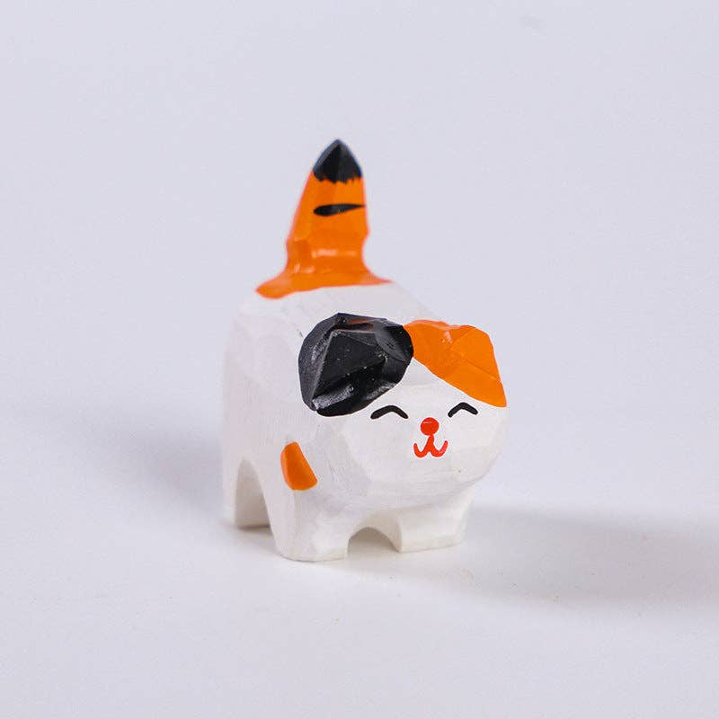 Gohobi Handcrafted Wooden Dogs and Cats Ornament: White and Orange Cat