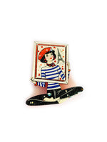 Load image into Gallery viewer, French mime girl paris quirky unusual brooch by Rosie Rose Parker
