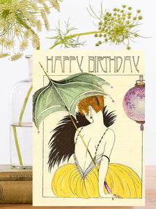 Girl with Parasol & Lantern Birthday Card