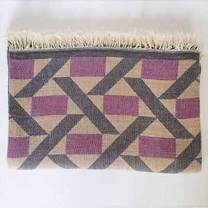 Camden Soft Cotton Jacquard Throw: Plum Purple on Taupe