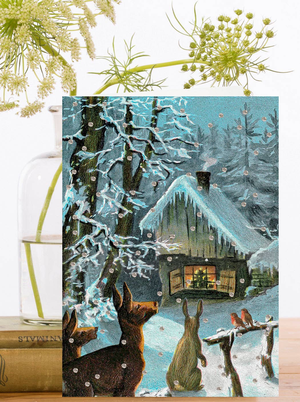 Winter Gathering Hand Glittered Christmas card