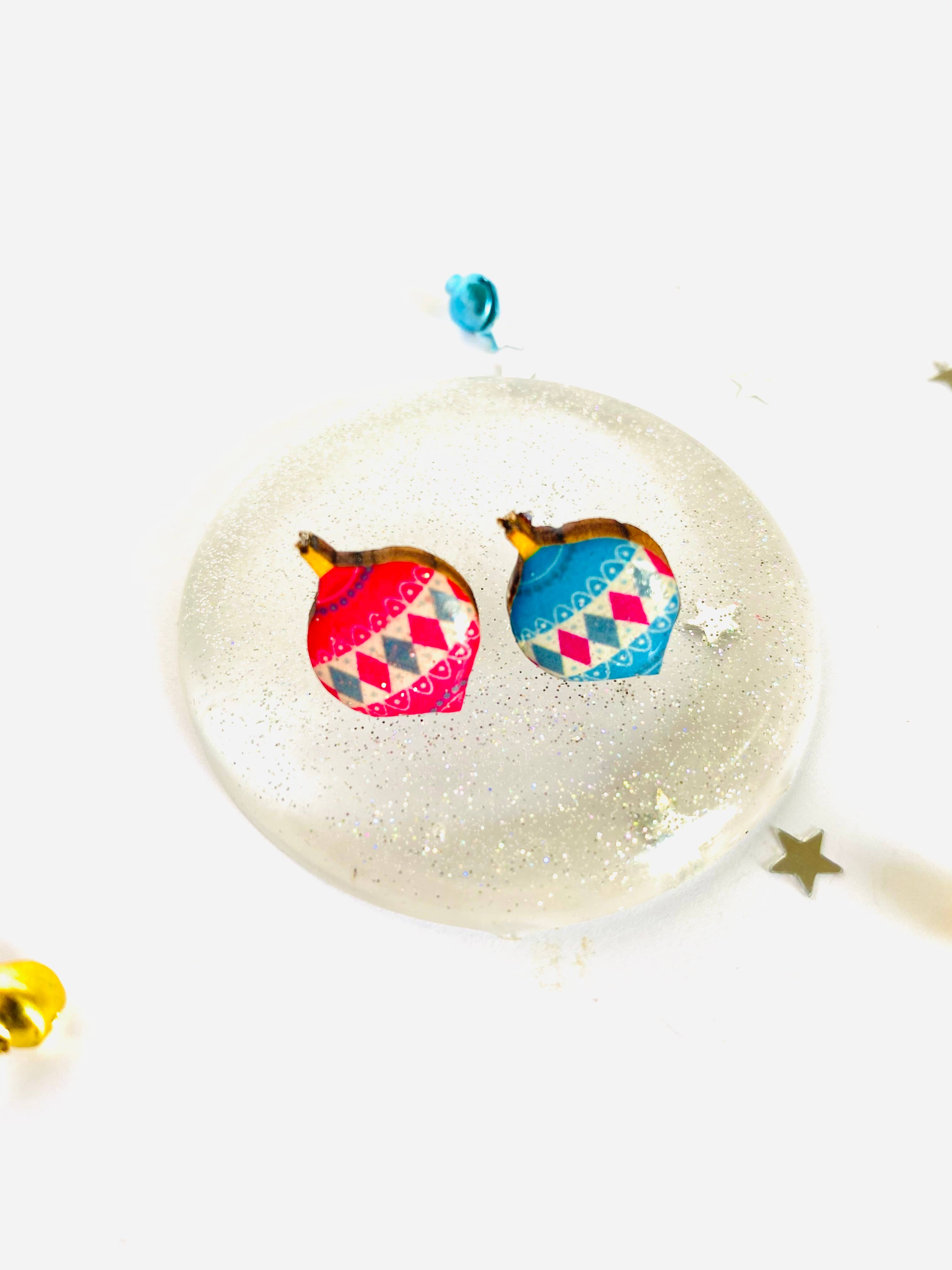 Retro bauble studs Christmas earring studs uk jewellery xmas