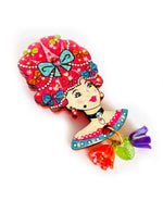 Load image into Gallery viewer, Novelty unusual quirky colourful floral lady brooch by Rosie Rose Parker
