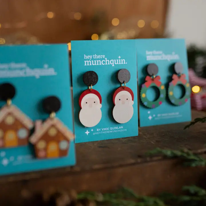 Wooden ‘Father Christmas’ Christmas Statement Earrings