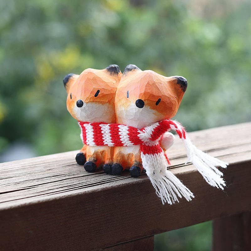 Gohobi Handcrafted Wooden Foxes Ornament