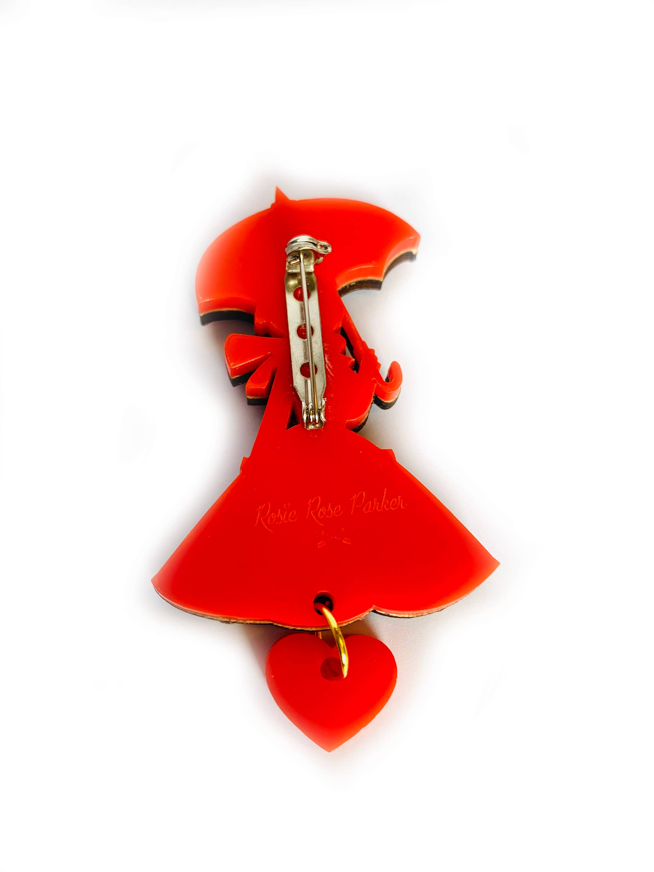 Paris acrylic quirky umbrella lady brooch by Rosie Rose Parker