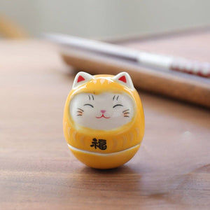 Ceramic Lucky Cat Ornament Tumbler: Yellow