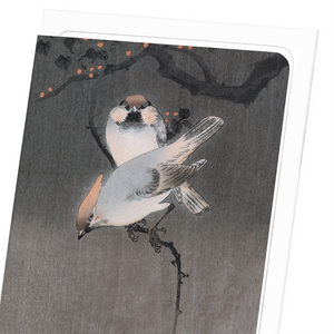WAXWING BIRDS: Japanese Greeting Card