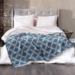 Laden Sie das Bild in den Galerie-Viewer, Camden Soft Cotton Jacquard Throw: Turquoise Blue on Taupe
