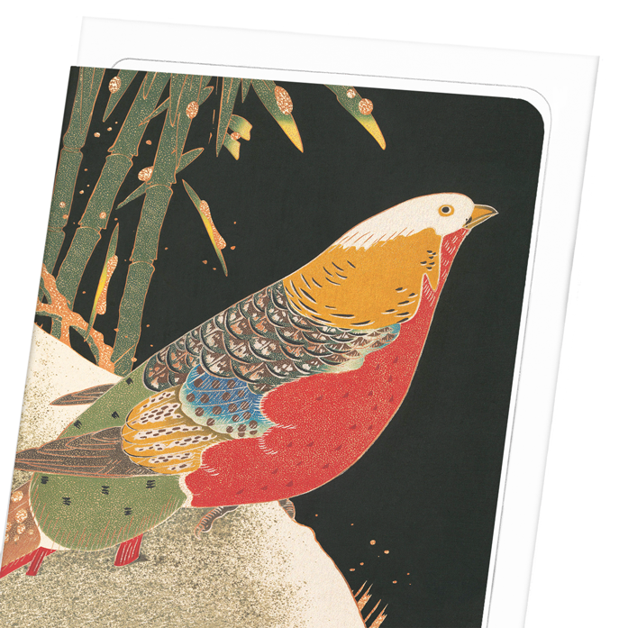 GOLDEN PHEASANT IN SNOW (C.1900): Japanese Greeting Card