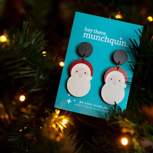 Wooden ‘Father Christmas’ Christmas Statement Earrings