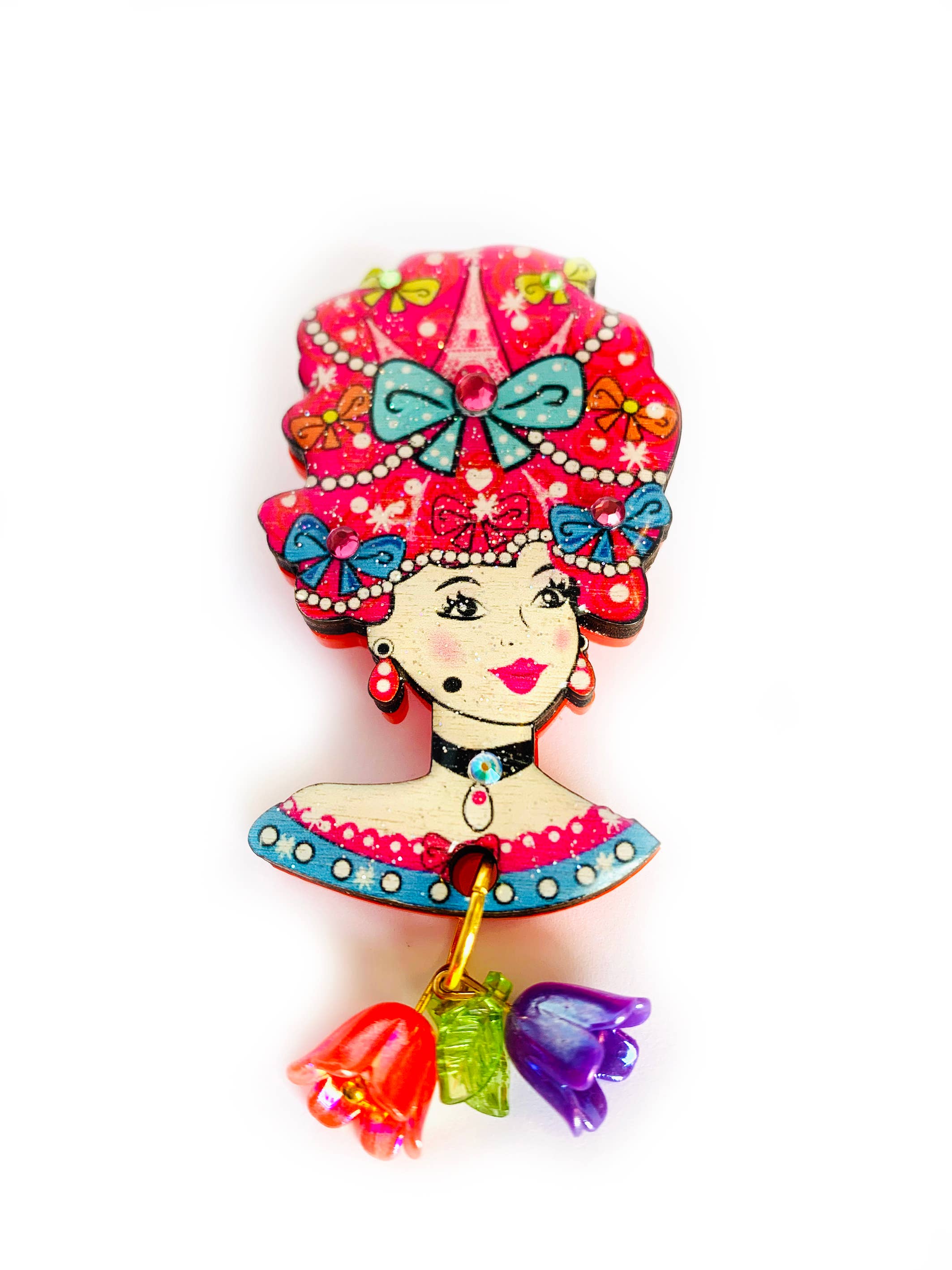 Novelty unusual quirky colourful floral lady brooch by Rosie Rose Parker