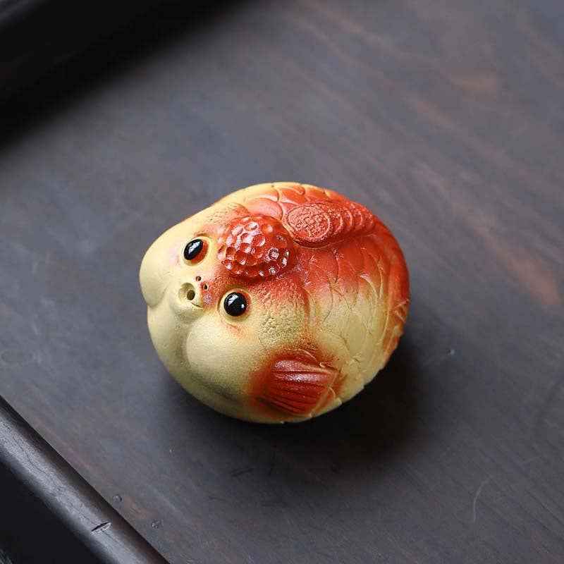 Gohobi Handmade Ceramic YiXing Clay Goldfish Ornament Tea pet - large size