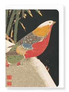 GOLDEN PHEASANT IN SNOW (C.1900): Japanese Greeting Card