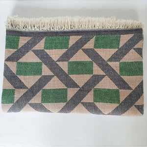 Camden Soft Cotton Jacquard Throw: Bottle Green on Taupe