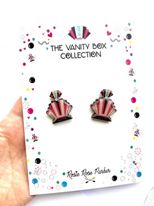 Art deco modern retro vintage quirky perfume stud earrings by Rosie Rose Parker