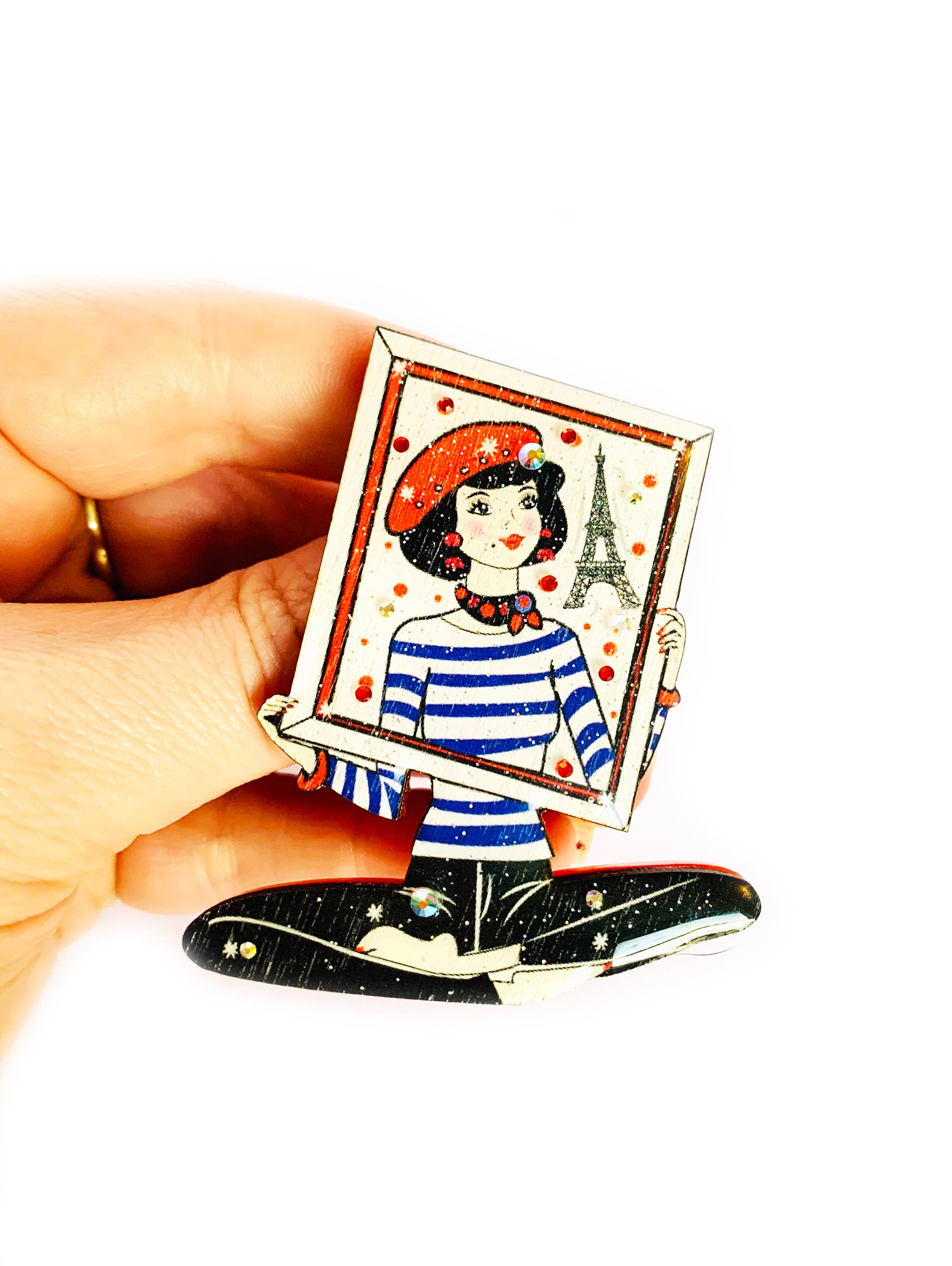 French mime girl paris quirky unusual brooch by Rosie Rose Parker