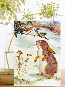 Snow Rabbit Hand Glittered Christmas Card