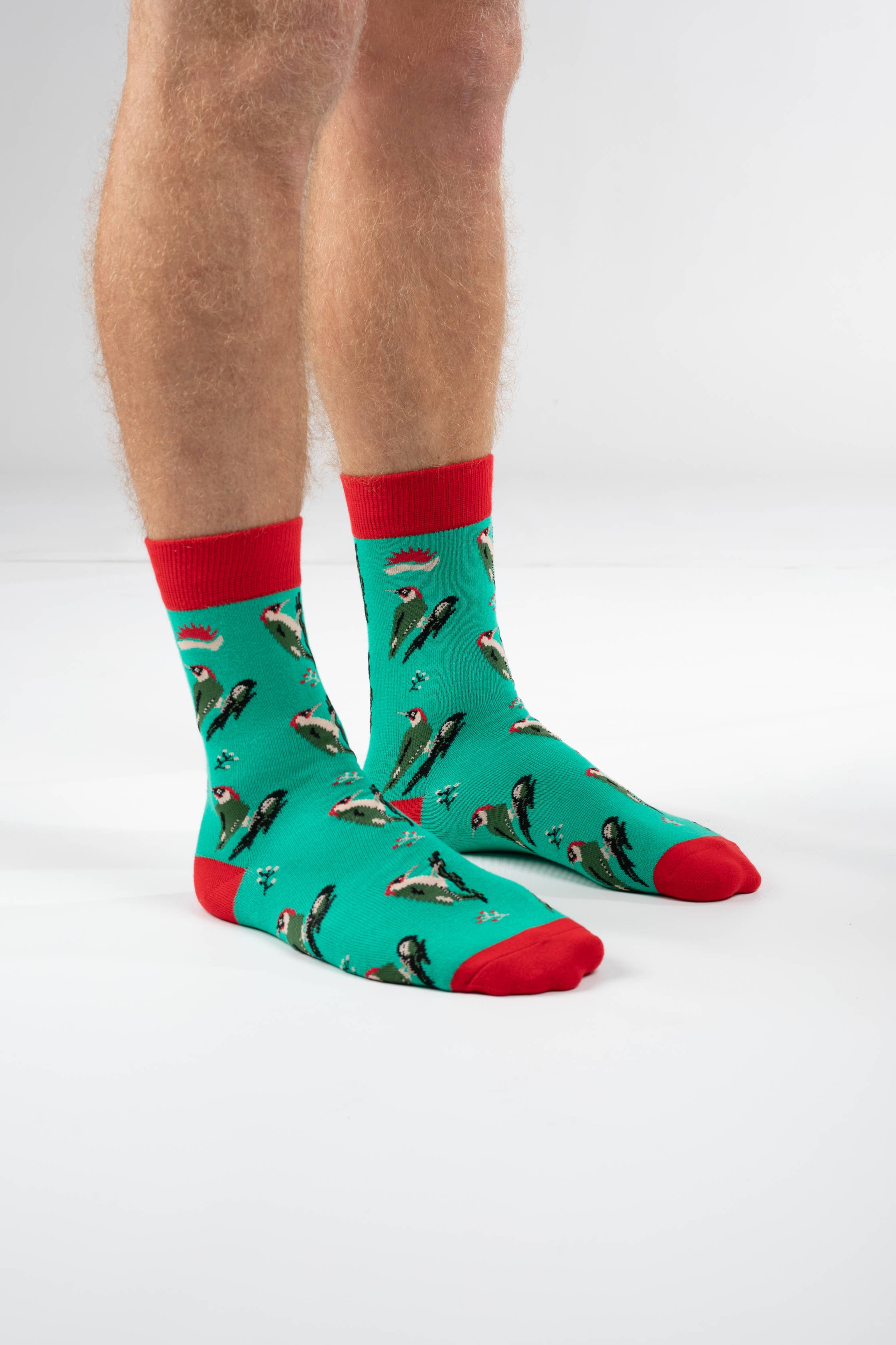 BAMBOO SOCKS | GREEN WOODPECKER SOCKS | WILDLIFE SOCKS: UK 3-7 (EU 36-40)