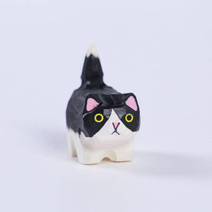 Gohobi Handcrafted Wooden Dogs and Cats Ornament: Black and White Cat