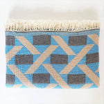 Laden Sie das Bild in den Galerie-Viewer, Camden Soft Cotton Jacquard Throw: Turquoise Blue on Taupe
