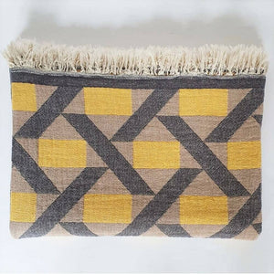 Camden Soft Cotton Jacquard Throw: Mustard Yellow on Taupe