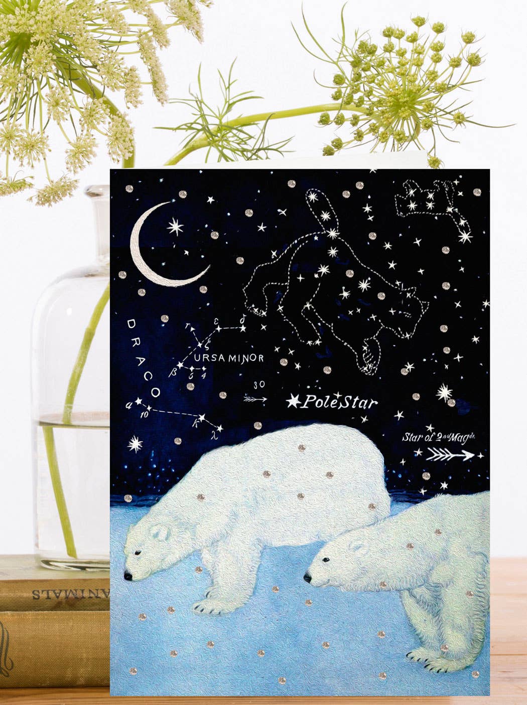 Star Bears Hand Glittered Christmas Card