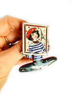 Load image into Gallery viewer, French mime girl paris quirky unusual brooch by Rosie Rose Parker
