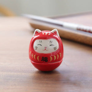 Ceramic Lucky Cat Ornament Tumbler: Red