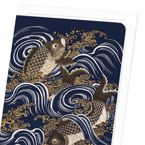 CARPS IN WAVES: Japanese Greeting Card