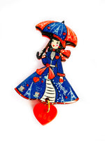 Load image into Gallery viewer, Paris acrylic quirky umbrella lady brooch by Rosie Rose Parker
