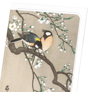 TIT BIRDS ON CHERRY BRANCH: Japanese Greeting Card