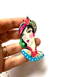 Retro floral lady brooch by Rosie Rose Parker