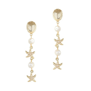 Starfish and Shell Long Drop Earrings