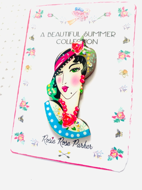 Retro floral lady brooch by Rosie Rose Parker