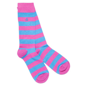 Pink and Blue Striped Bamboo Socks UK 7-11