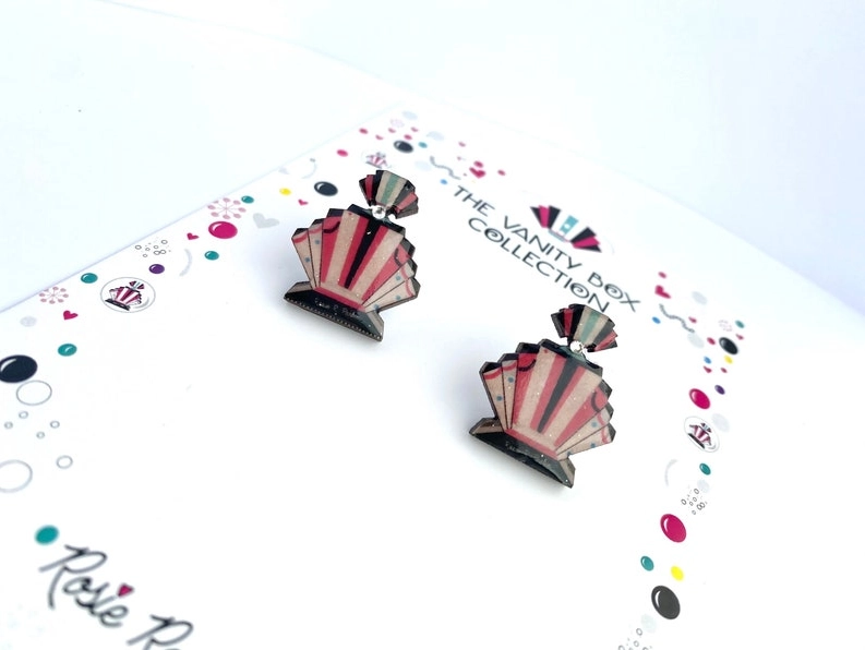 Art deco modern retro vintage quirky perfume stud earrings by Rosie Rose Parker