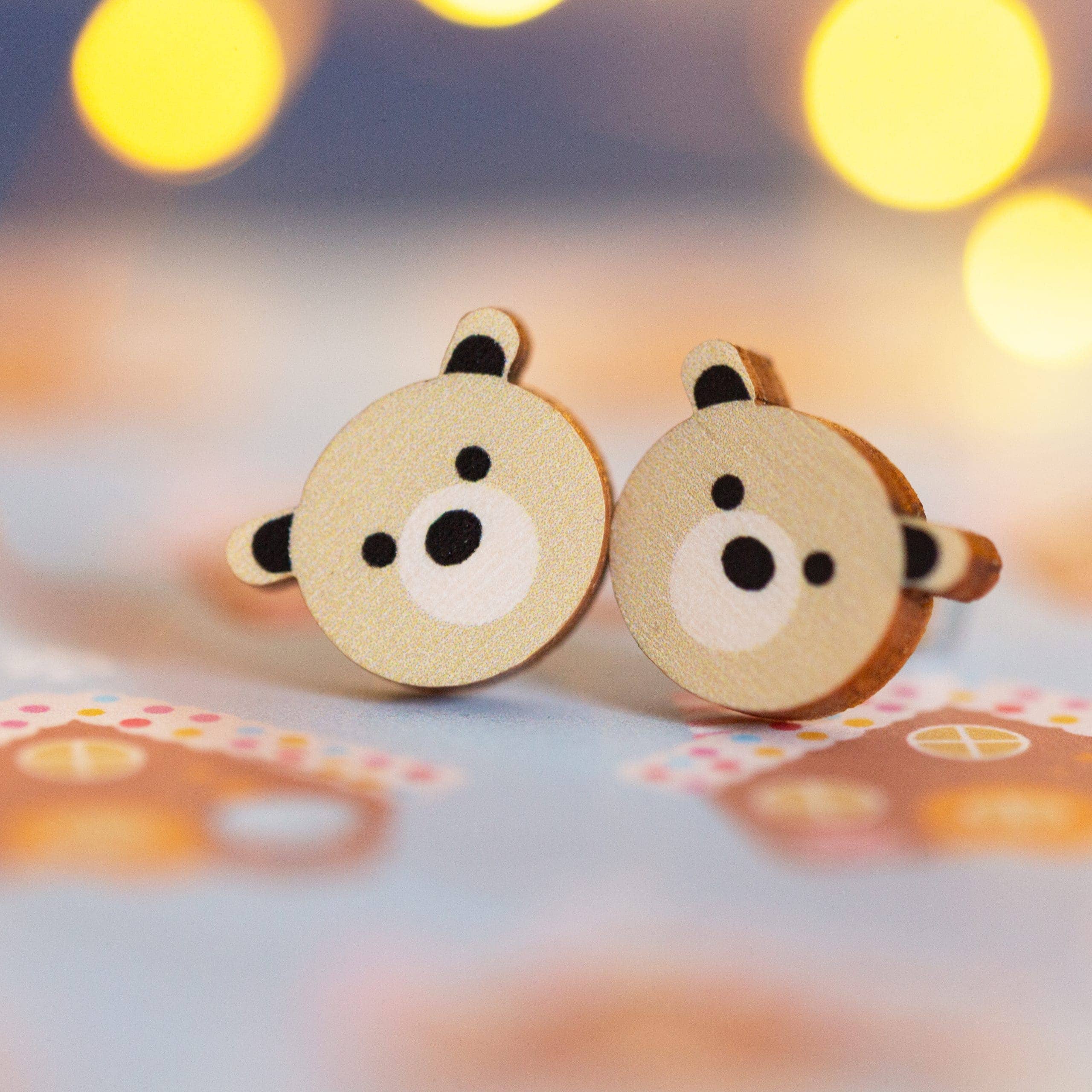 Polar bear earrings - eco friendly wooden stud earrings